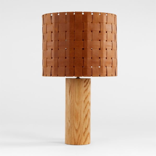 Shinola Parker Wood Table Lamp with Woven Leather Shade - Image 0