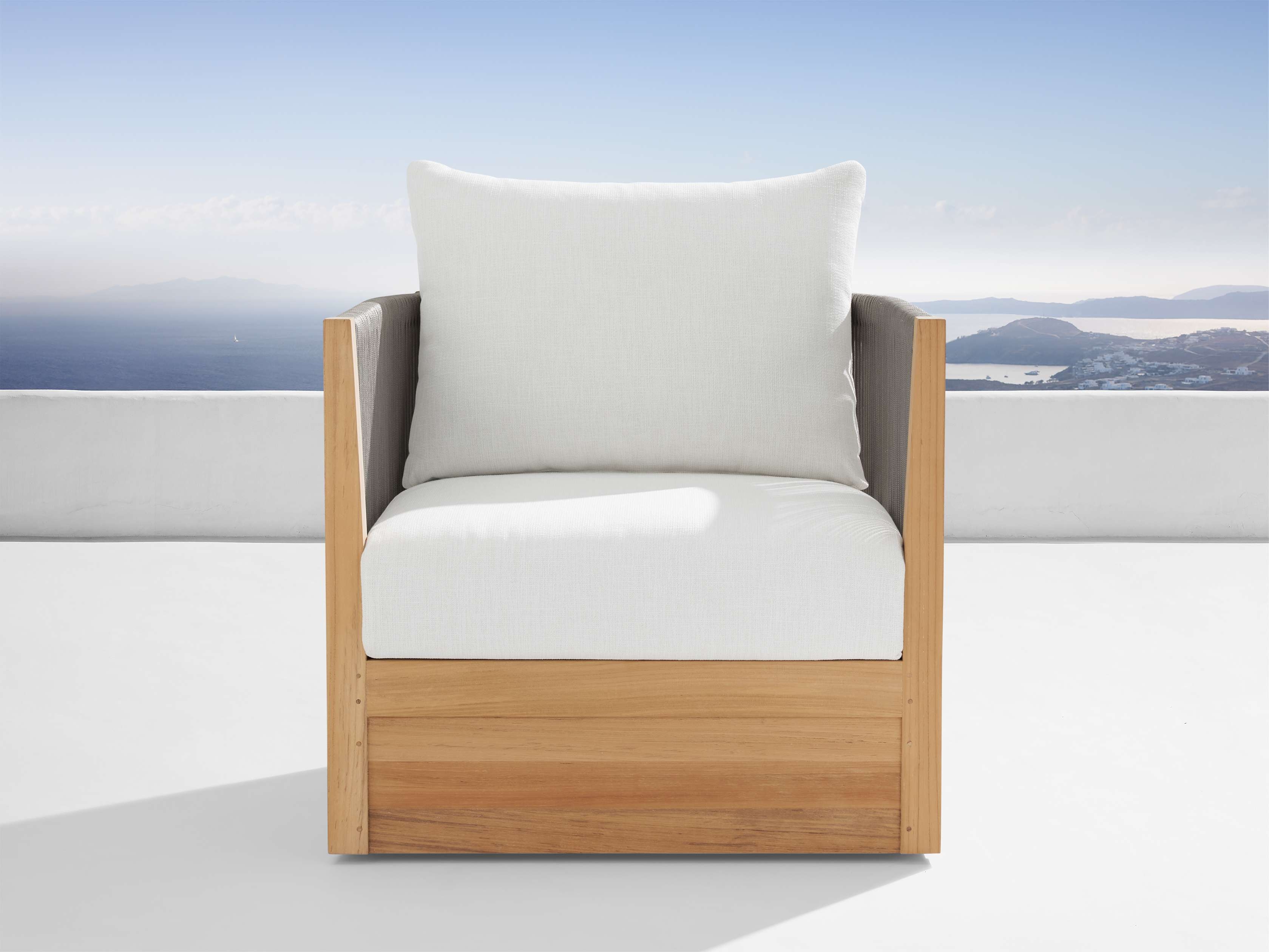Newport Outdoor Swivel Chair in Wood Natural  Eden Snow - Image 0