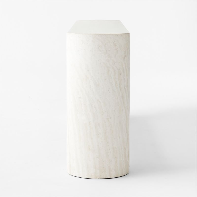 Scoop 76" Travertine and White Oak Wood Console Table - Image 4