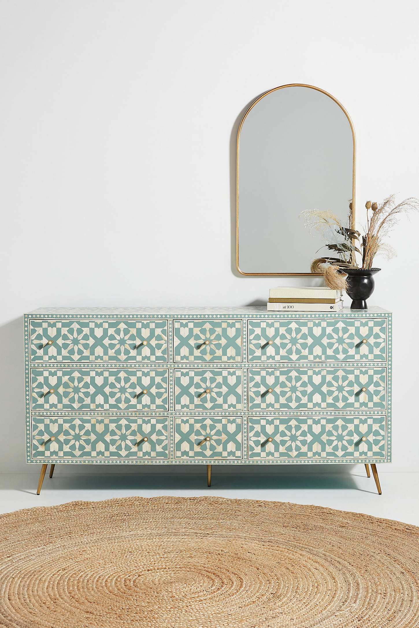 Moroccan Inlay Nine-Drawer Dresser By Anthropologie in Grey - Image 0