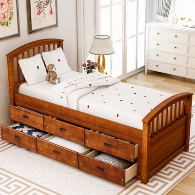Twin Size Platform Storage Bed Solid Wood Bed With 6 Drawers - Image 0