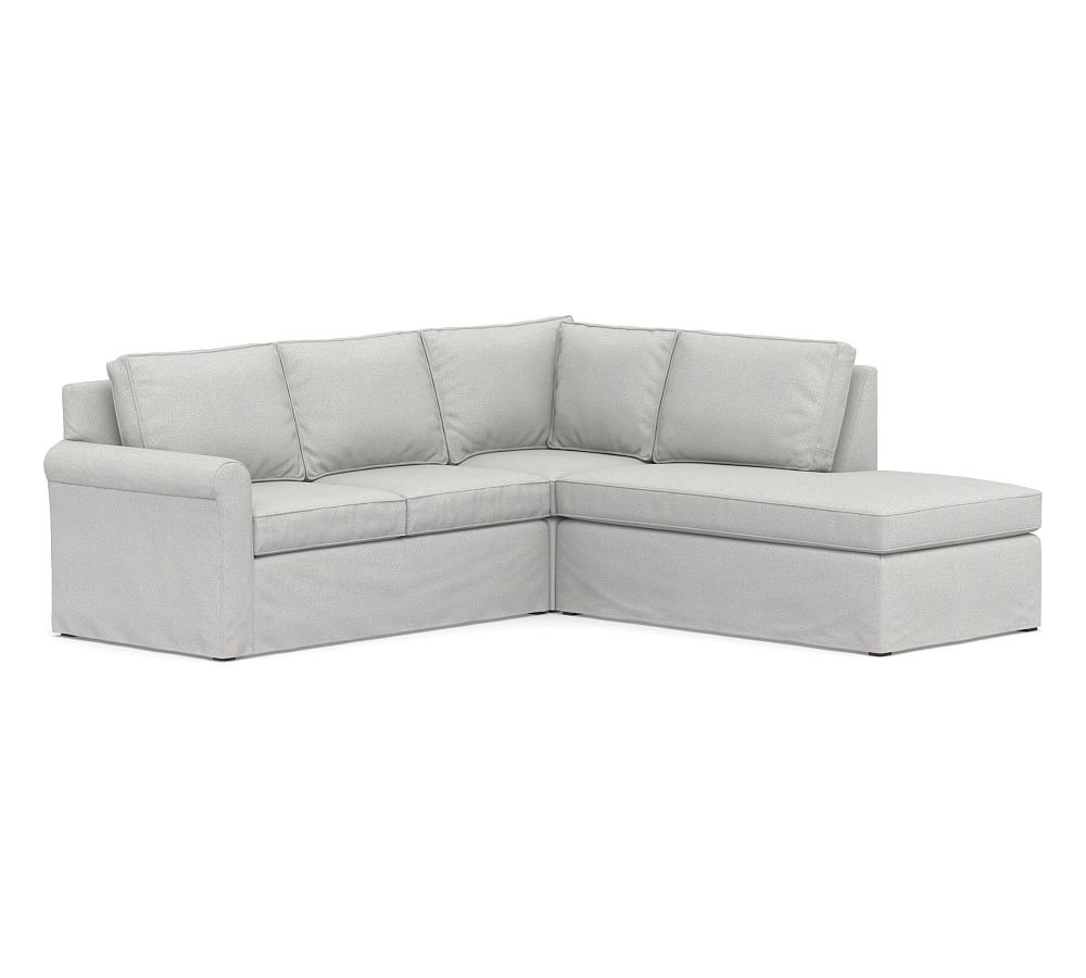 Cameron Roll Arm Slipcovered Left 3-Piece Bumper Sectional, Polyester Wrapped Cushions, Park Weave Ash - Image 0