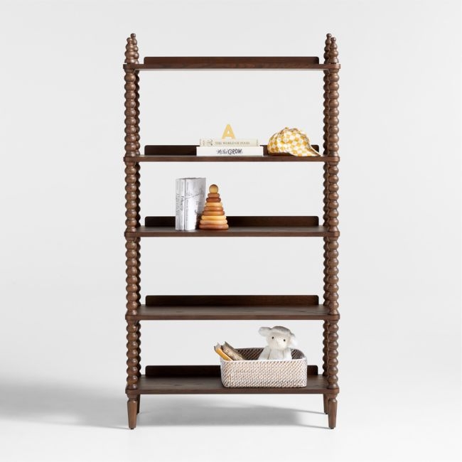 Jenny Lind Deep Brown Wood Spindle 5-Shelf Bookcase - Image 0