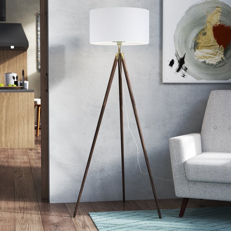 Casmira 62" Tripod Floor Lamp, Walnut - Image 1