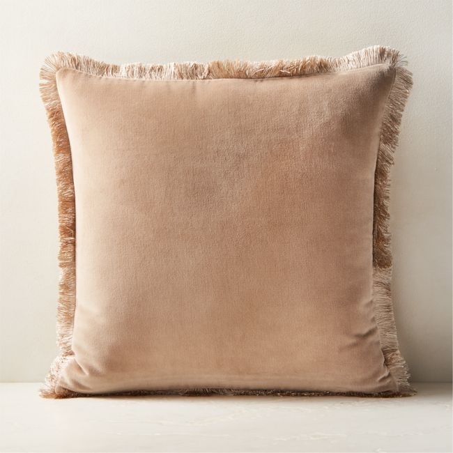 Bettie Light Brown Velvet Throw Pillow with Feather-Down Insert 20"x20" - Image 0