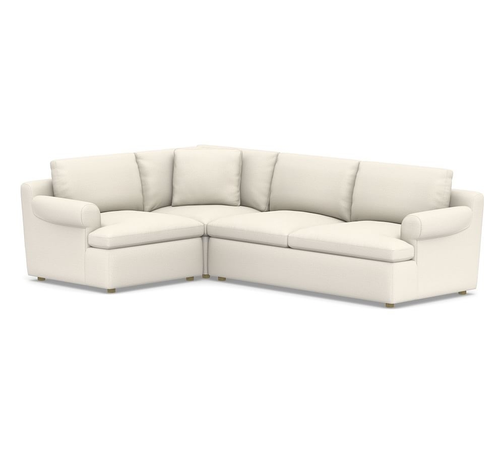 Newport Roll Arm Upholstered Right Arm 3-Piece Corner Sectional, Down Blend Wrapped Cushions, Performance Heathered Tweed Ivory - Image 0