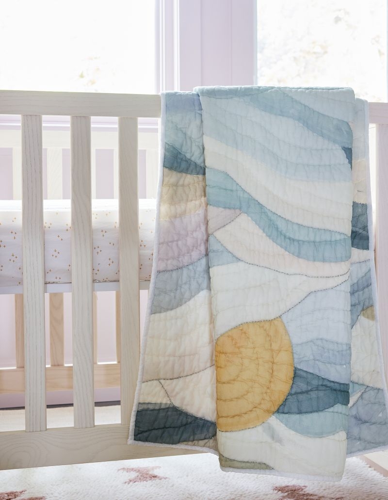 Cloud Embroidered Hand-Quilted Organic Cotton Baby Crib Quilt - Image 3