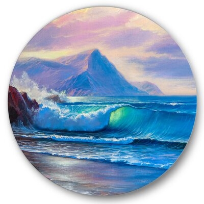 Blue Waves Breaking At The Beach I - Nautical & Coastal Metal Circle Wall Art - Image 0
