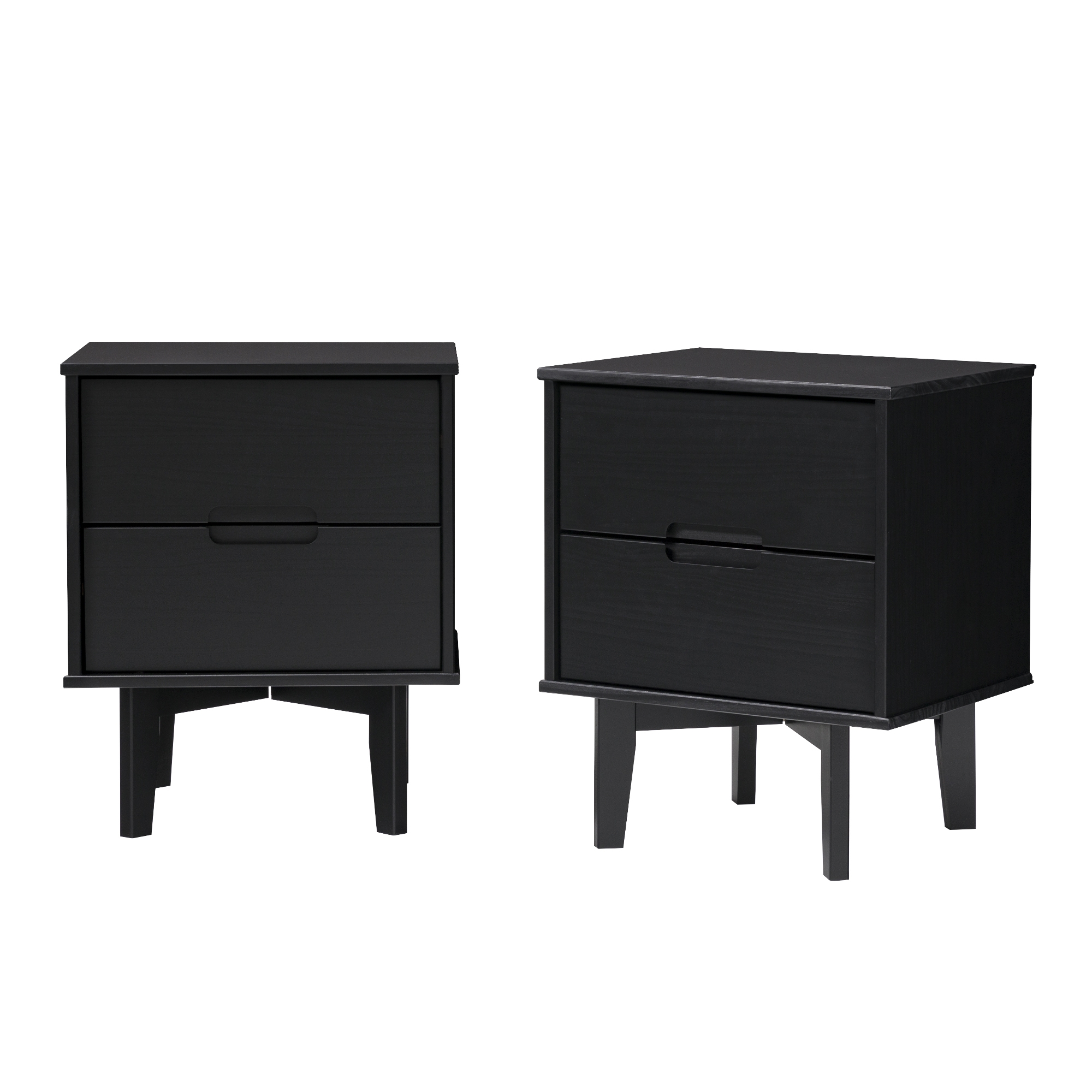 2-Drawer Groove Handle Solid Wood Nightstand - 2PK - Black - Image 5