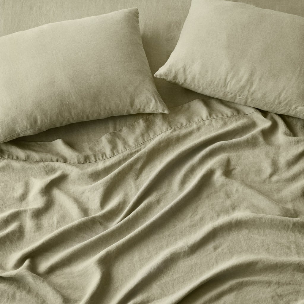 The Citizenry Stonewashed Linen Bed Sheet Set | King | Solid Sand - Image 9