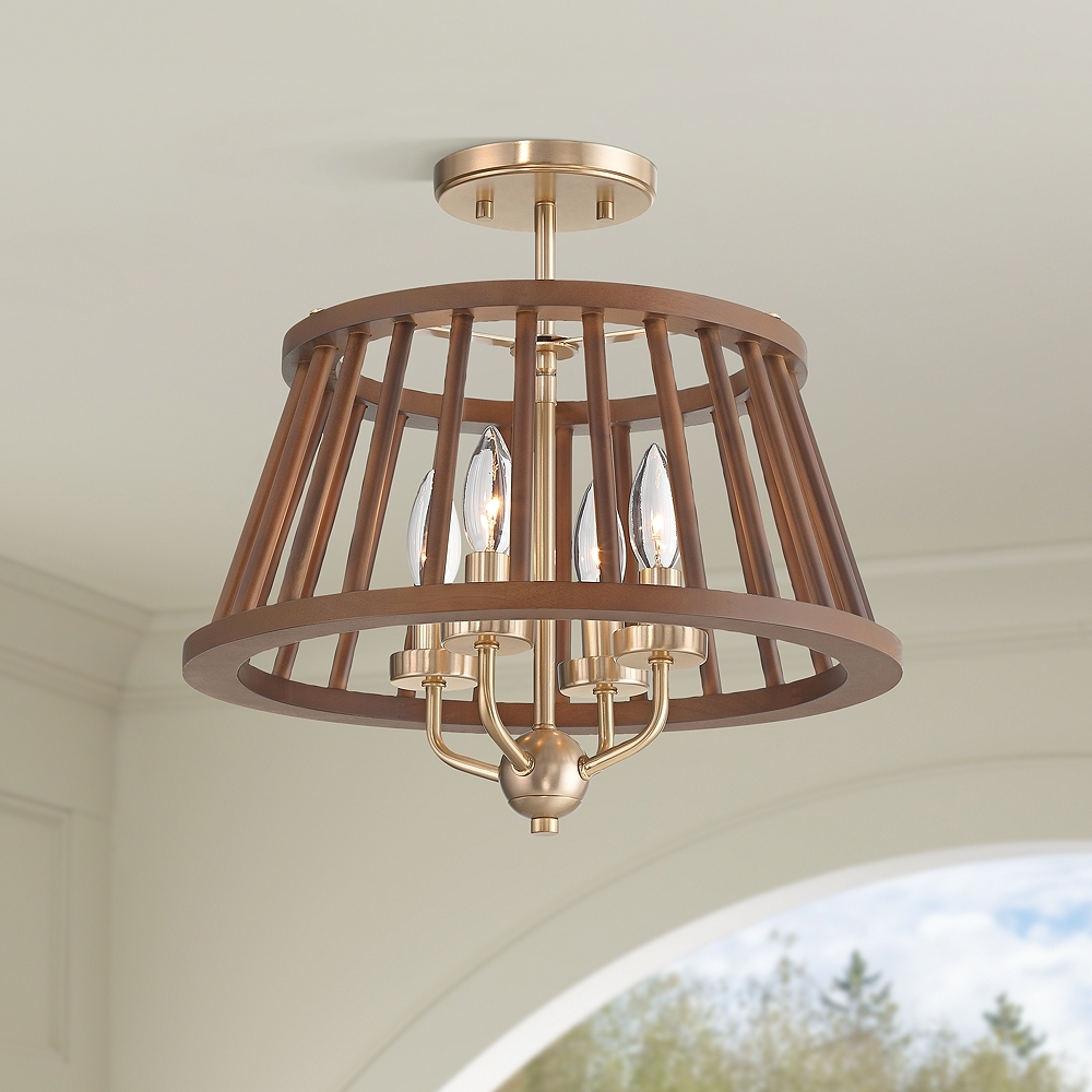 Givens 15 3/4"W Satin Bronze and Wood 4-Light Ceiling Light - Image 0