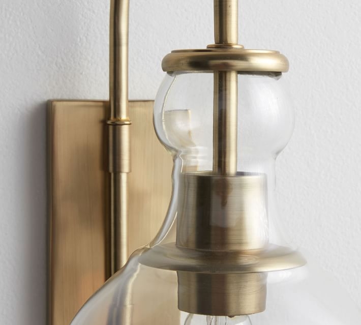 Flynn Recycled Glass Plug-In Sconce, Tumbled Brass - Image 1