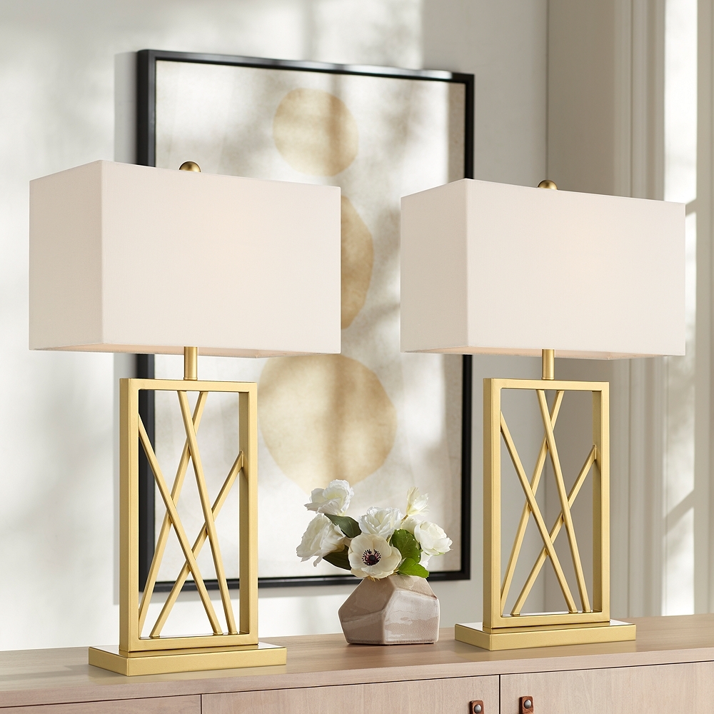 360 Lighting Claudia Gold Open Metal Base Table Lamps Set of 2 - Image 0