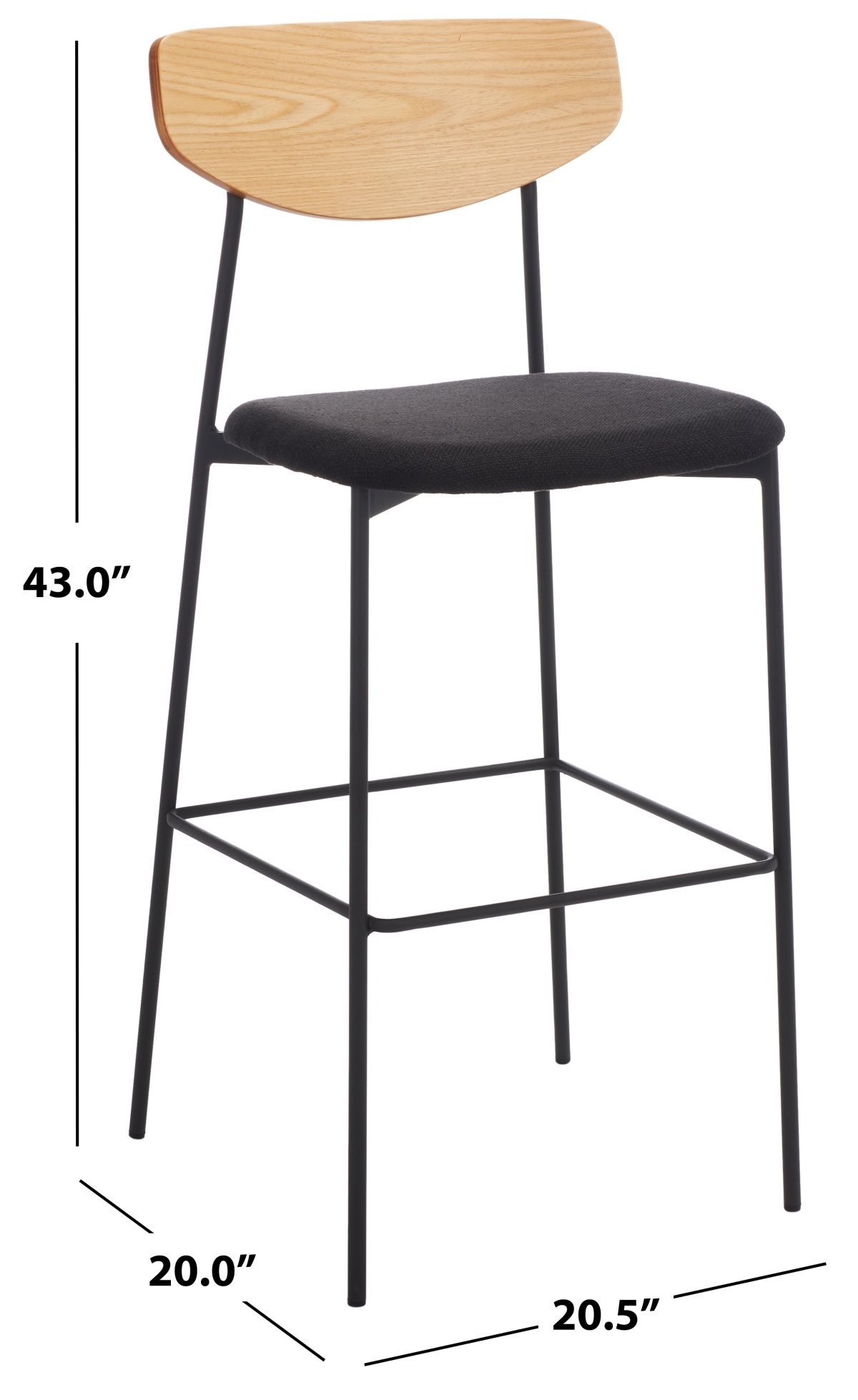 Ryker Barstool - Oak / Black - Safavieh - Image 8