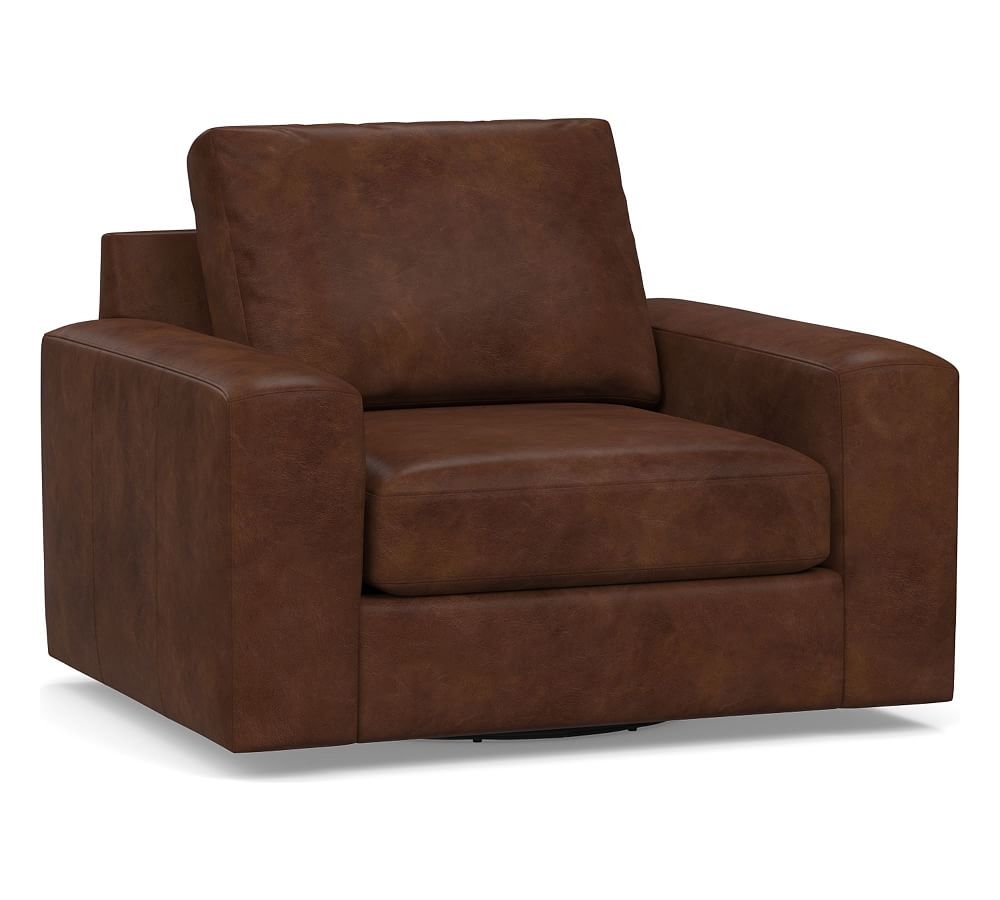 Big Sur Square Arm Leather Swivel Armchair, Down Blend Wrapped Cushions, Vegan Java - Image 0