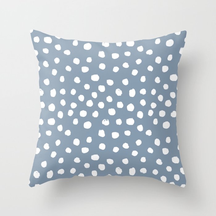 Dusty Blue Dots - Blue Dot, Dots, Painted Dots, Minimal, Monochrome, Trendy, Fashion, Dorm, Blue Throw Pillow by Charlottewinter - Cover (16" x 16") With Pillow Insert - Outdoor Pillow - Image 0