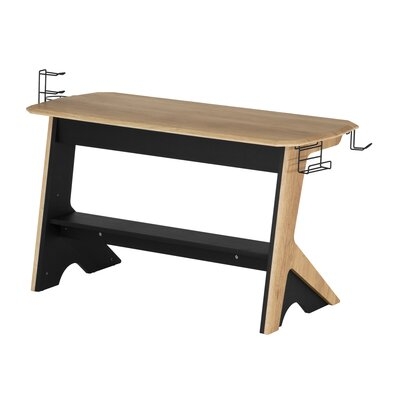 Home Office Computer Writing Desk Workstation  With  Two Cupholders And A Headphone Hook- Pine - Image 0