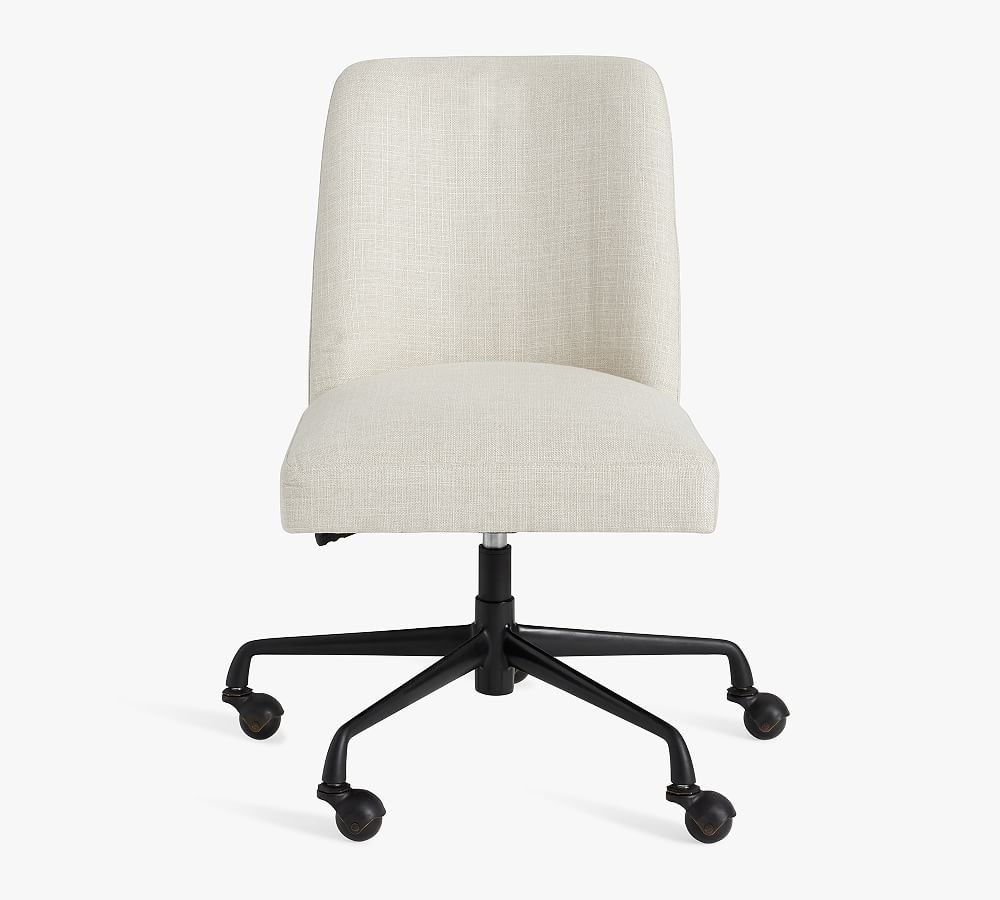 Layton Upholstered Swivel Desk Chair, Black Base, Basketweave Slub Oatmeal - Image 0