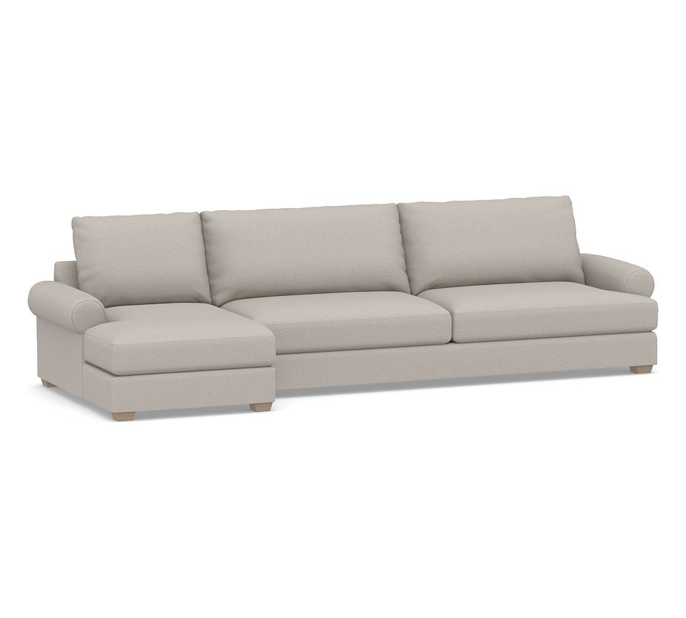 Canyon Roll Arm Upholstered Right Arm Sofa with Chaise Sectional, Down Blend Wrapped Cushions, Chunky Basketweave Stone - Image 0