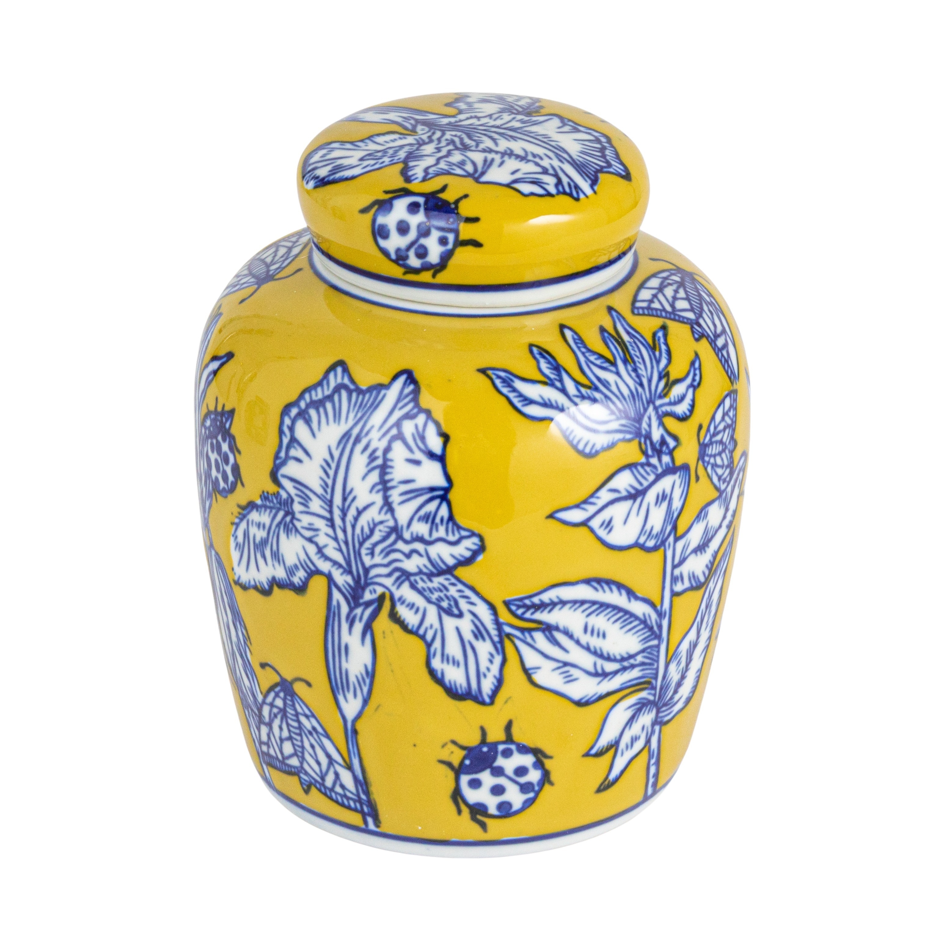 Decorative Small Ceramic Ginger Jar with Lid, Yellow - Image 0