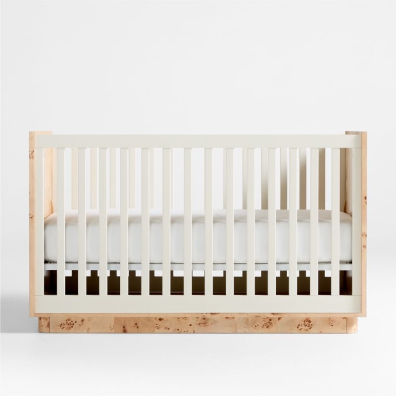 Calli Burlwood and Linen White Convertible Baby Crib with Toddler Bed Rail - Image 1