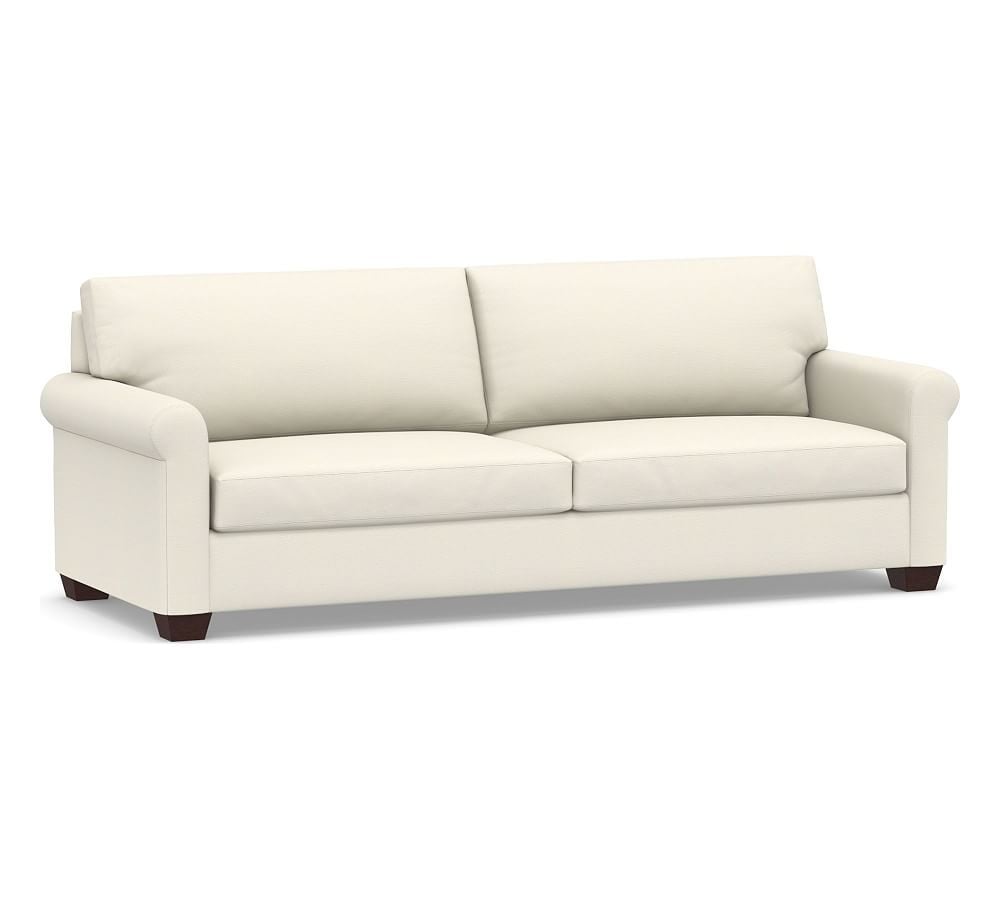 York Roll Arm Upholstered Grand Sofa 97.5", Down Blend Wrapped Cushions, Textured Twill Ivory - Image 0