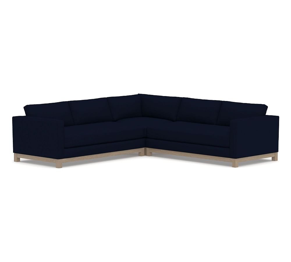 Jake Upholstered 3-Piece L-Shaped Corner Sectional 2x1, Bench Cushion, with Wood Legs, Polyester Wrapped Cushions, Performance Everydaylinen(TM) Navy - Image 0