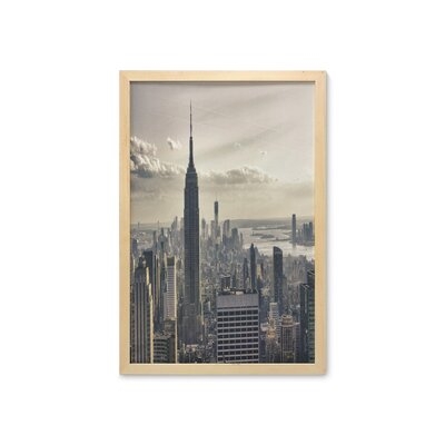 Ambesonne New York Wall Art With Frame, Aerial View Of NYC In Winter American Architecture Historical Popular Metropolis, Printed Fabric Poster For Bathroom Living Room Dorms, 23" X 35", Beige Grey - Image 0