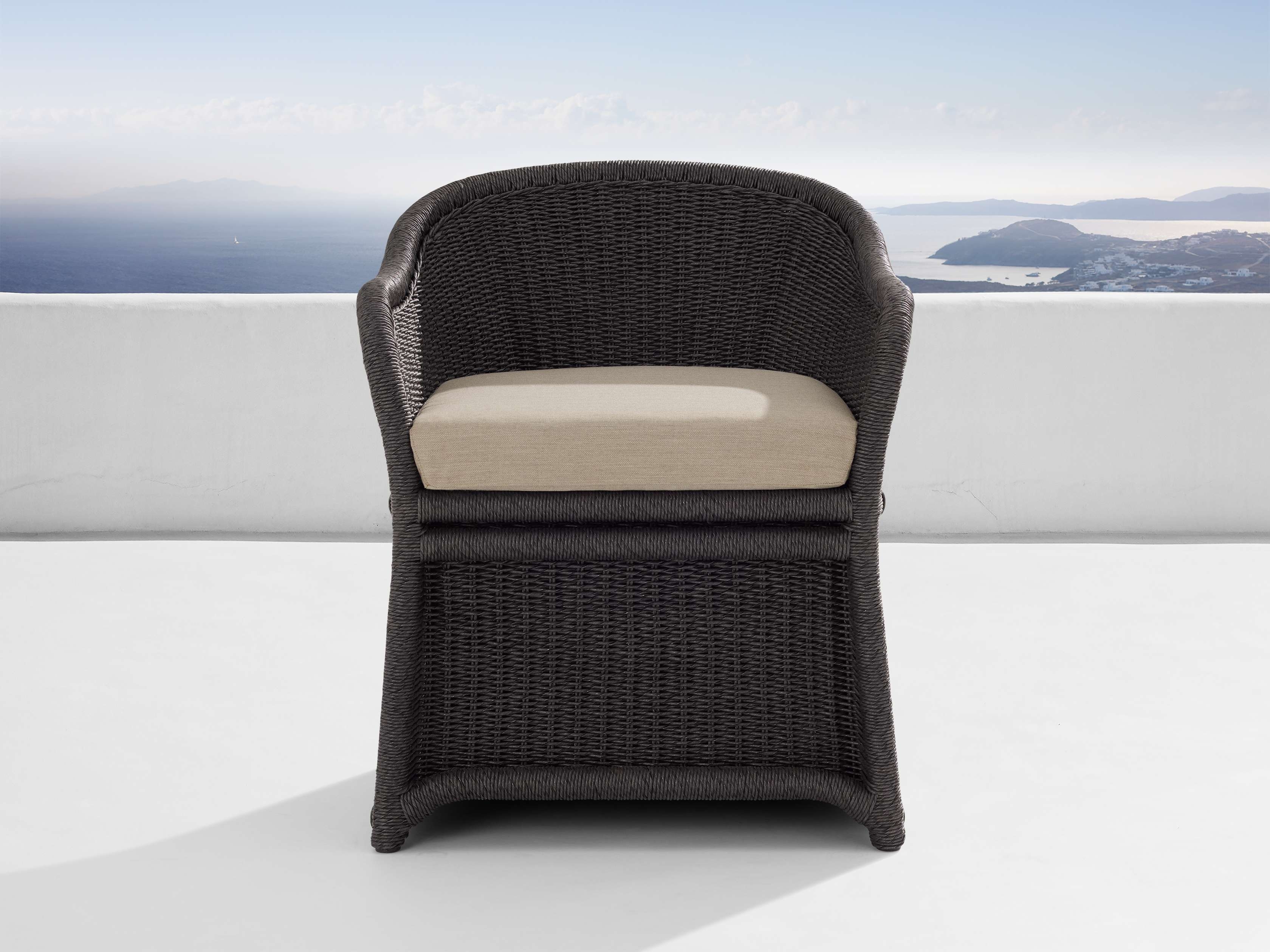 Fowler Outdoor Dining Chair in All Weather Wicker Black  Rosemount Taupe  - Image 0