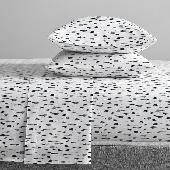 Percale Ikat Floral Sheet Set, Queen, Midnight - Image 0
