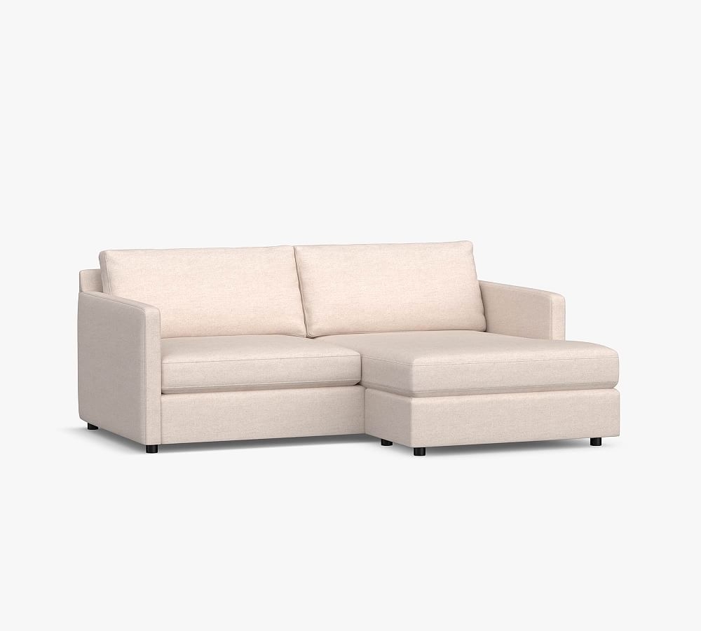 Pacifica Square Arm Upholstered Sofa with Reversible Storage Chaise Sectional, Polyester Wrapped Cushions, Performance Heathered Tweed Ivory - Image 0