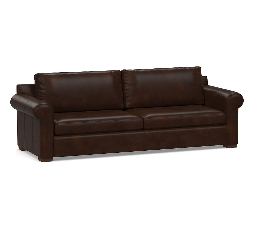 Shasta Roll Arm Leather Grand Sofa 98", Polyester Wrapped Cushions, Legacy Tobacco - Image 0