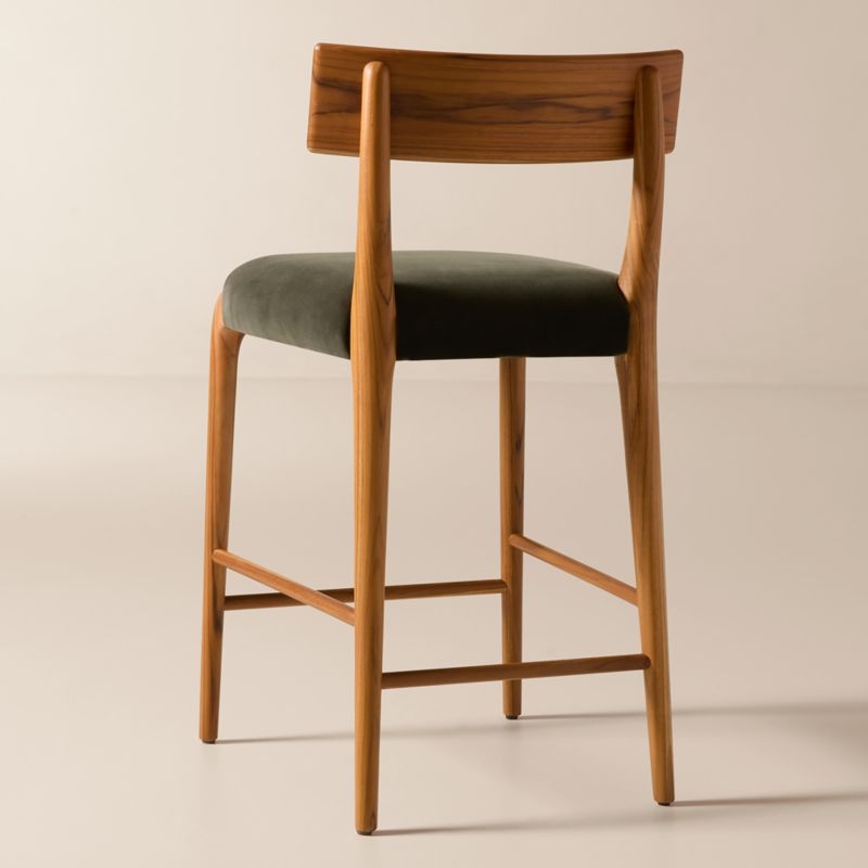 Savanna Teak Wood and Mink Brown Velvet Counter Stool - Image 5