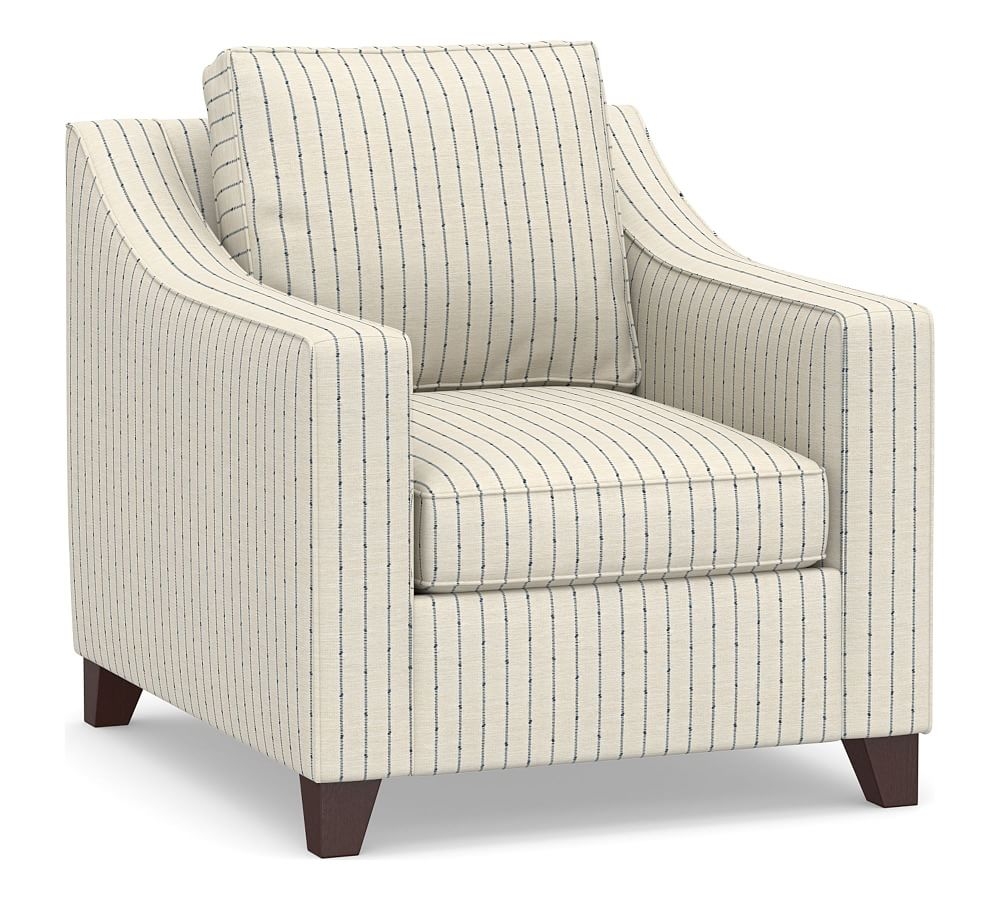 Cameron Slope Arm Upholstered Deep Seat Armchair, Polyester Wrapped Cushions, Slubby Pinstripe Blue - Image 0