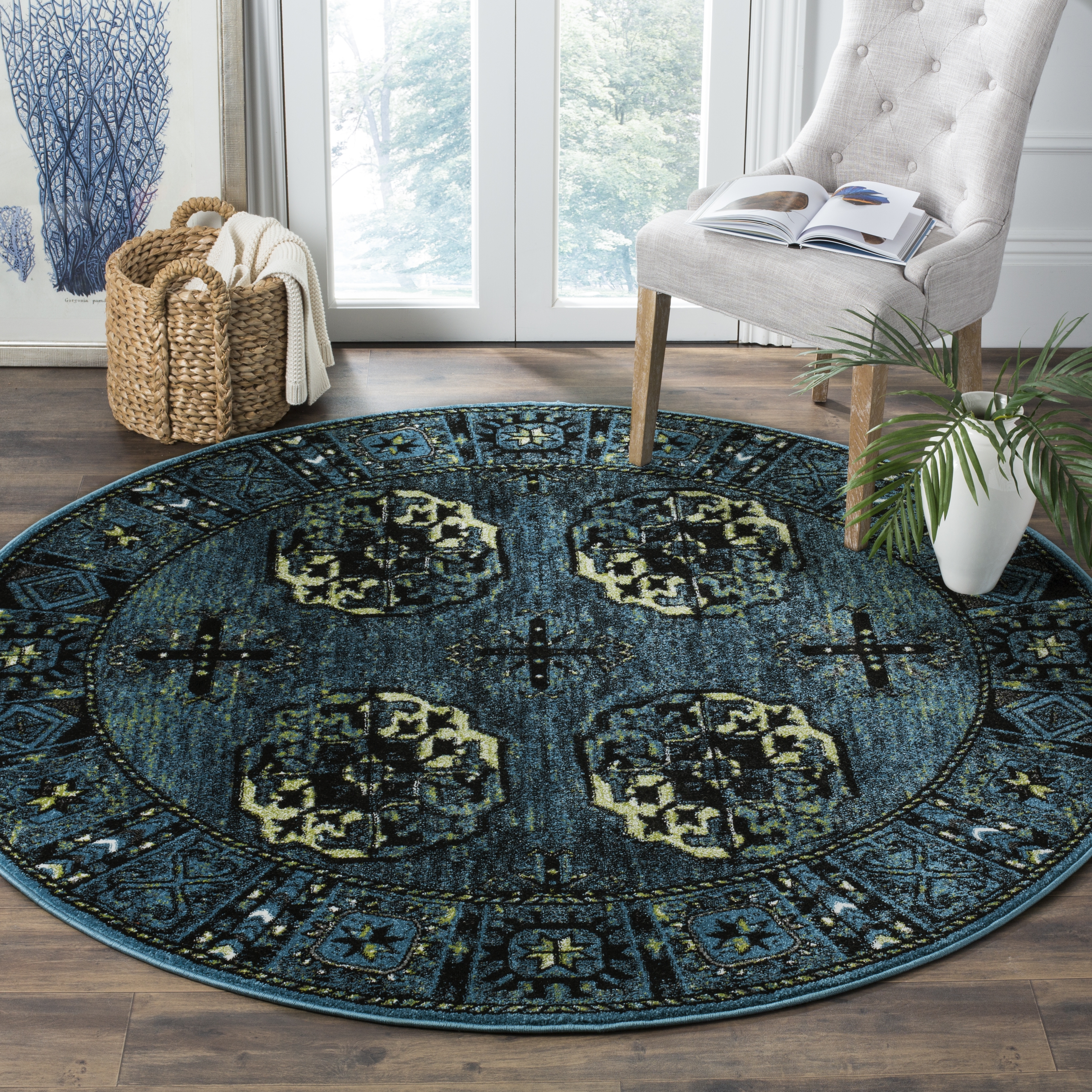 Arlo Home Woven Area Rug, VTH212D, Blue/Multi,  6' 7" X 6' 7" Round - Image 1