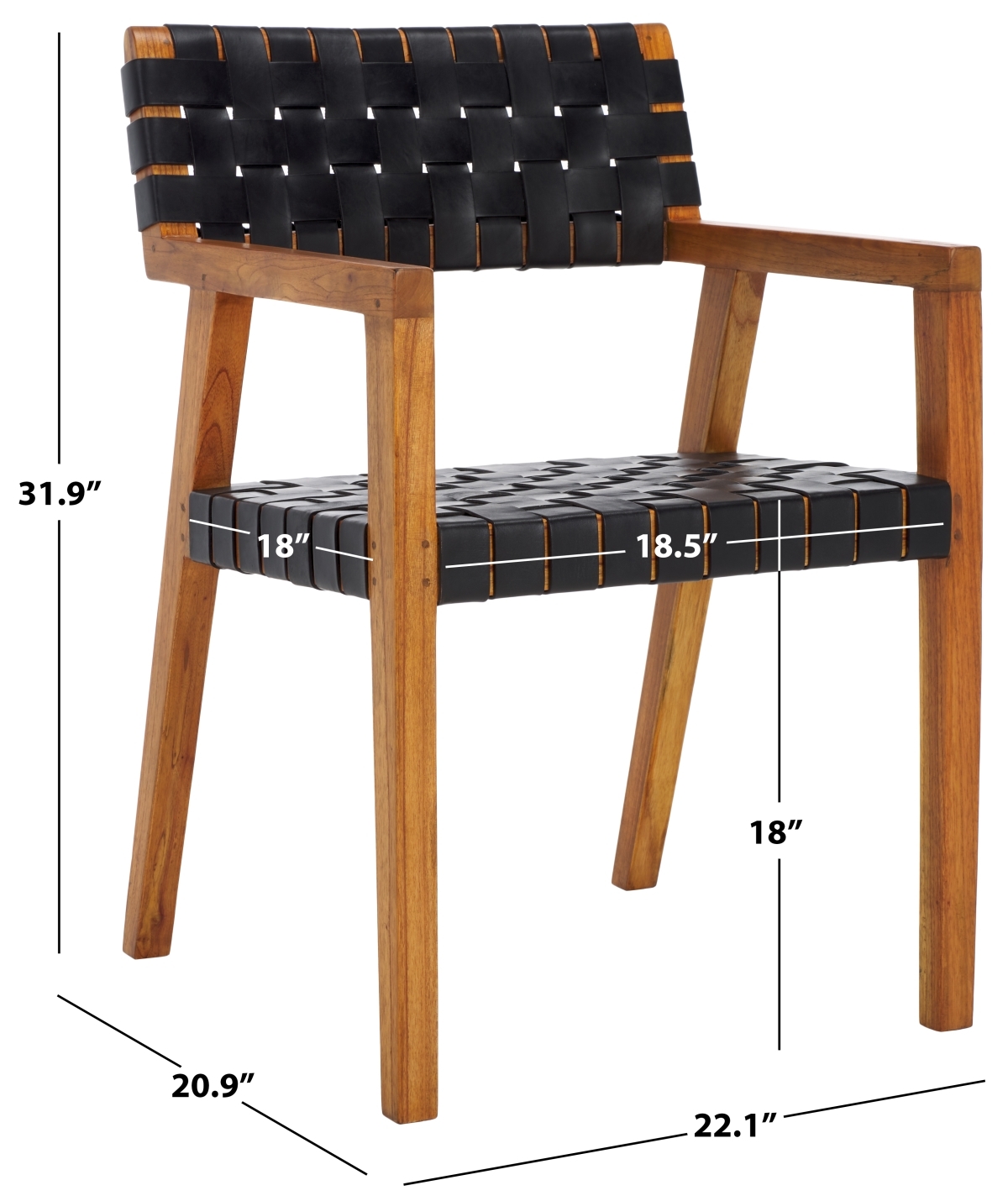 Cire Leather Dining Chair - Black / Natural - Safavieh - Image 8