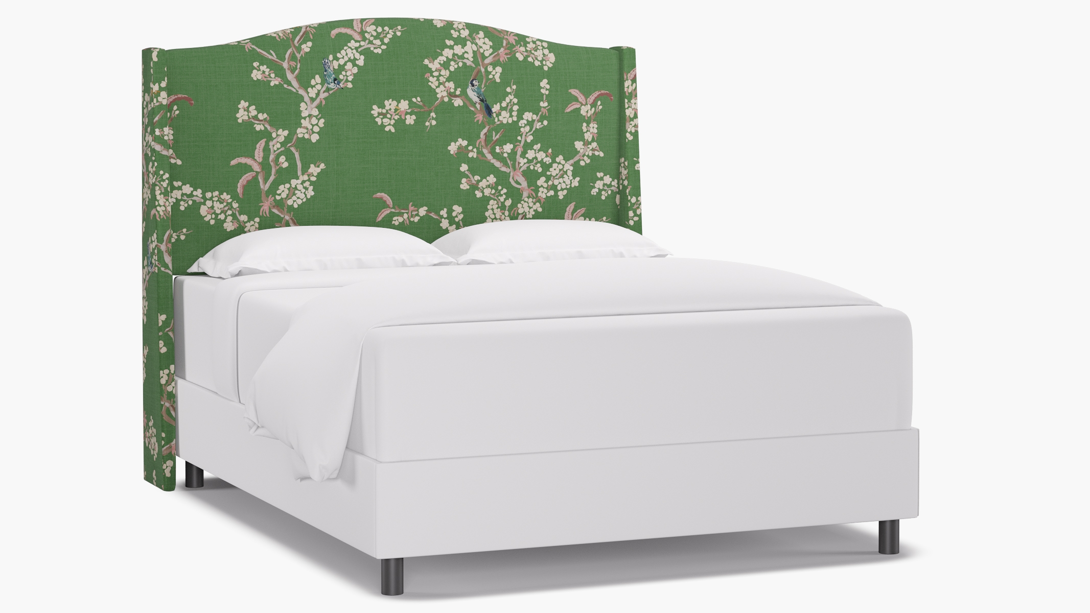 Classic Wingback Headboard, Jade Cherry Blossom, Queen - Image 0