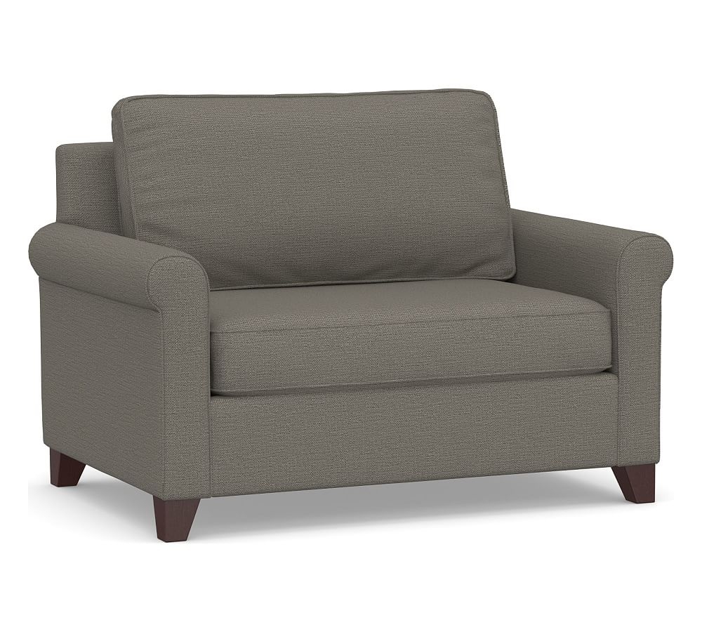 Cameron Roll Arm Upholstered Twin Sleeper Sofa, Polyester Wrapped Cushions, Chunky Basketweave Metal - Image 0