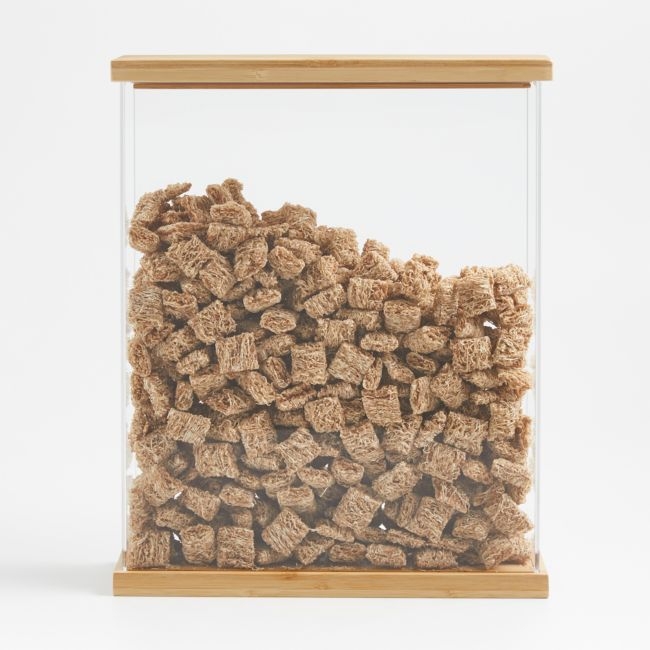 Crate & Barrel Large Rectangular Acrylic Kitchen Pantry Storage Container with Bamboo Lid - Image 0