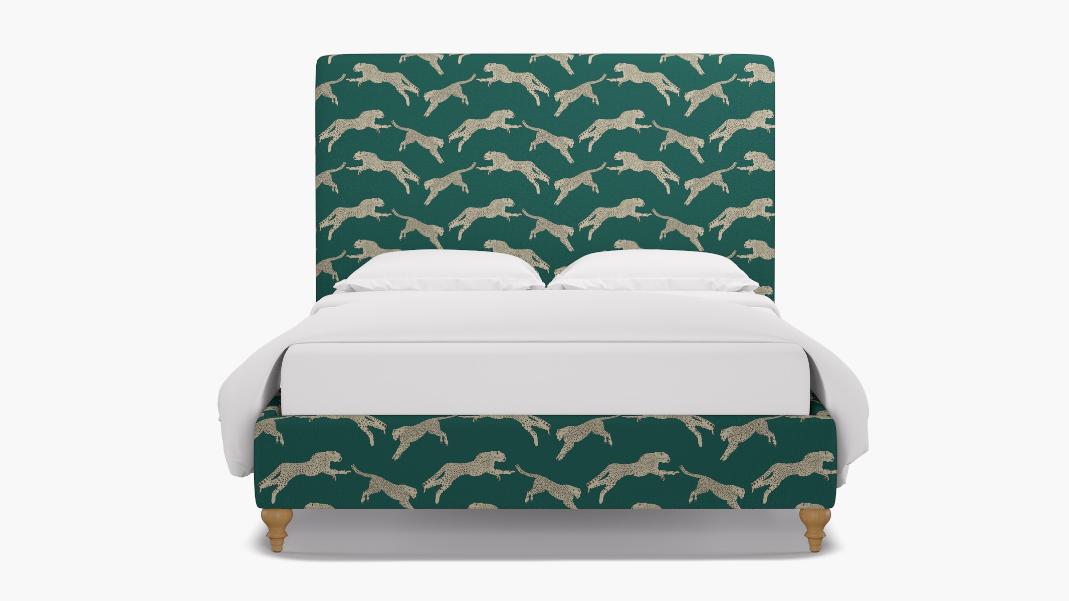 Classic Bed, Polo Green Cheetah, Natural Traditional Turned Leg, Queen - Image 0