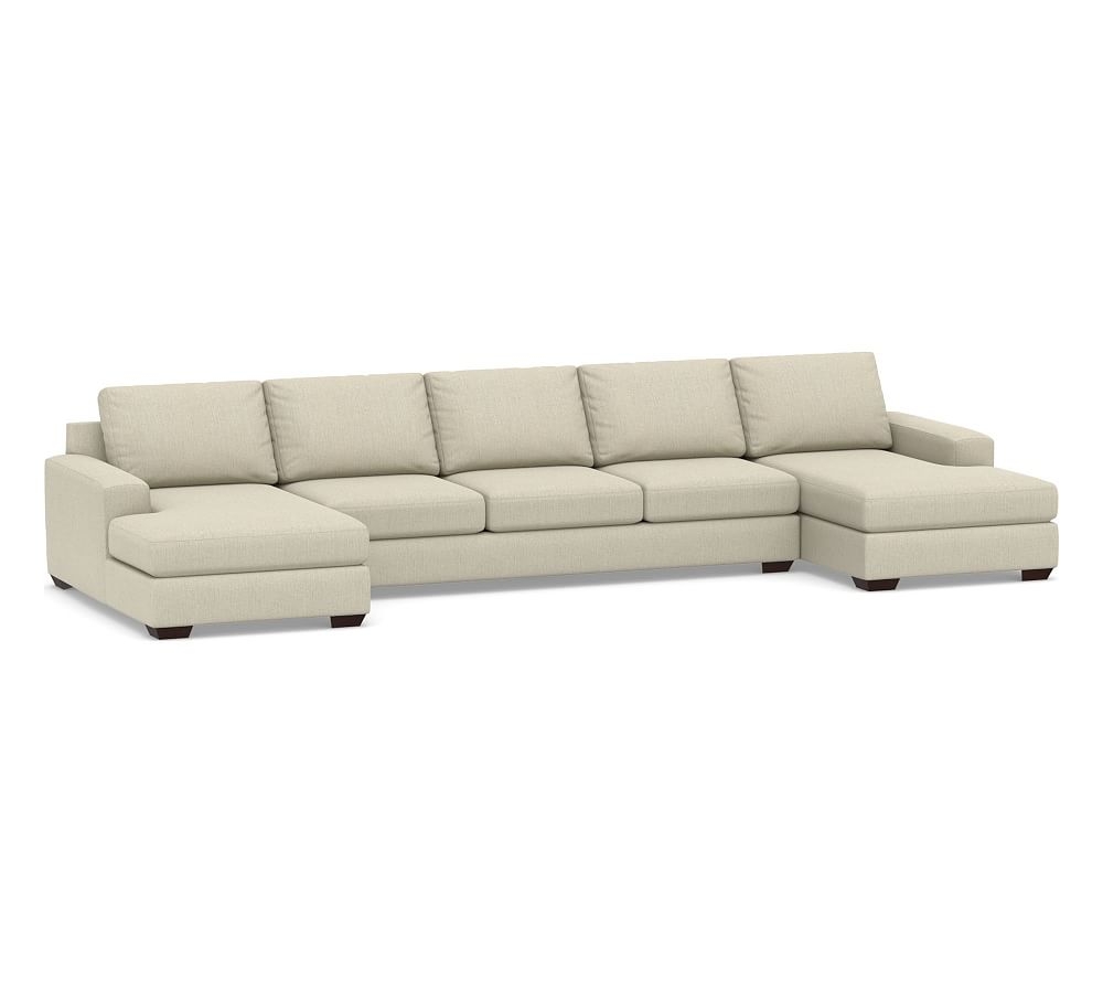 Big Sur Square Arm Upholstered U-Chaise Grand Sofa Sectional, Down Blend Wrapped Cushions, Chenille Basketweave Oatmeal - Image 0