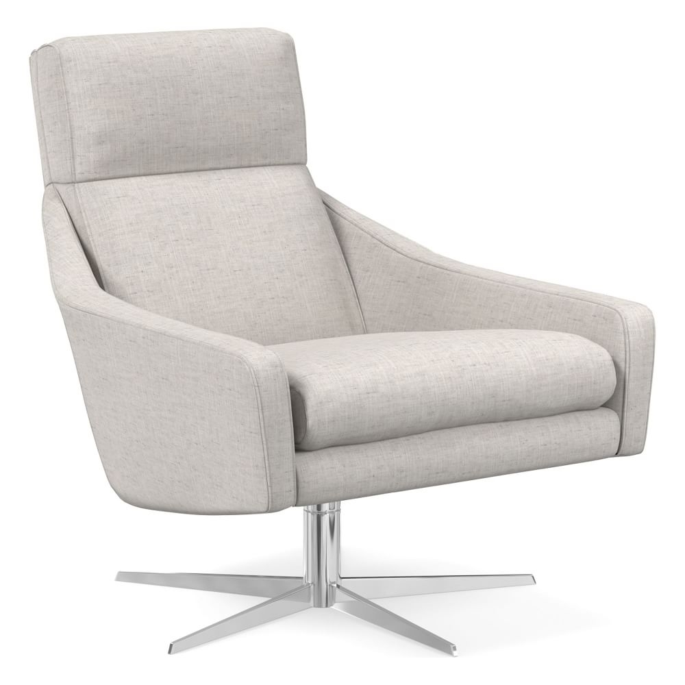Austin Swivel Base Chair, Poly, Performance Coastal Linen, White, Polished Nickel - Image 0