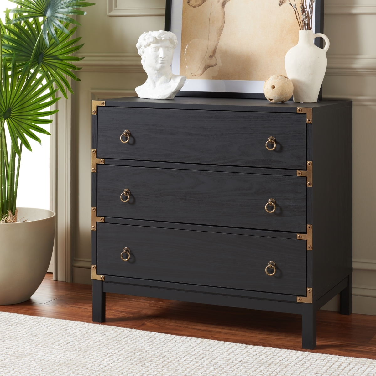 Galio 3 Drawer Chest - Black / Gold - Safavieh - Image 1