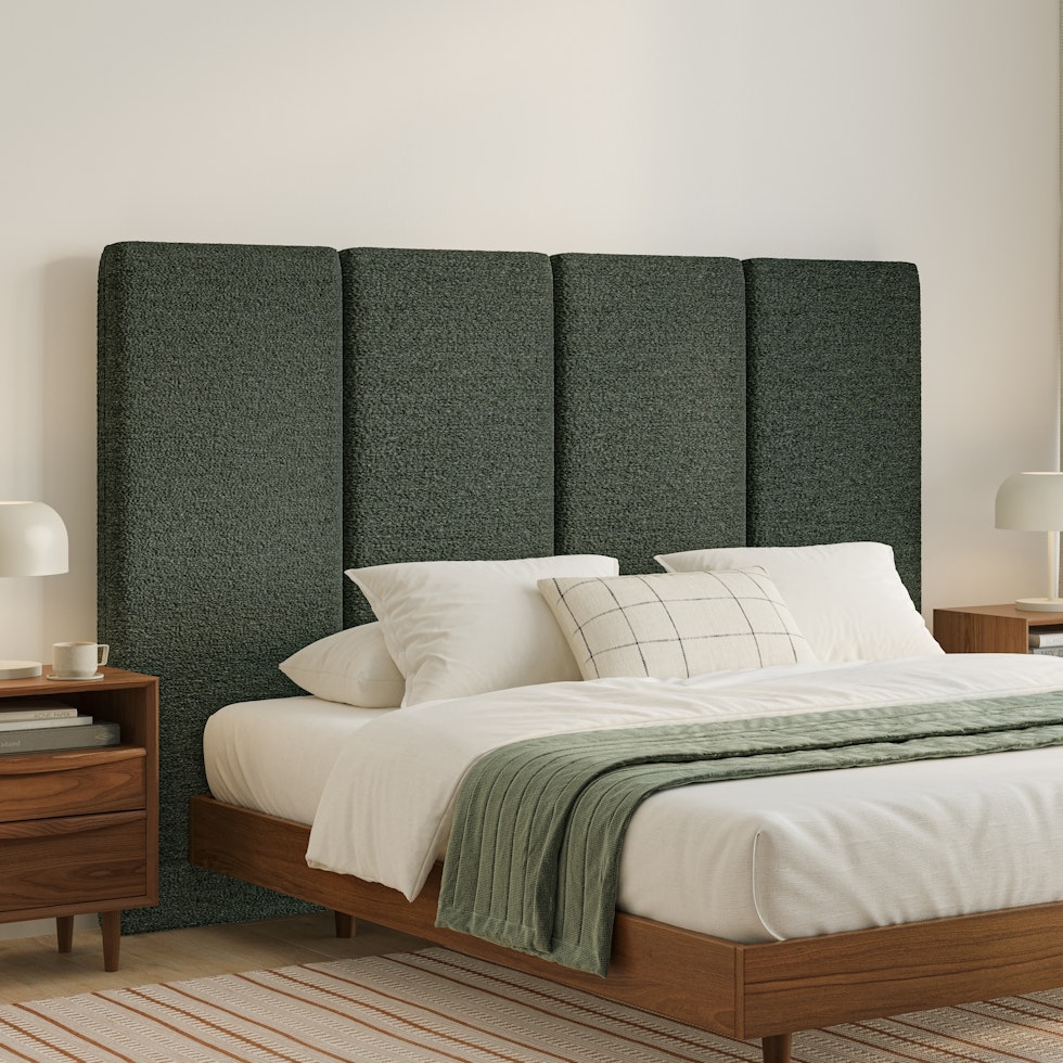 Noel King Tall Headboard - Green Wool Bouclé - Image 0