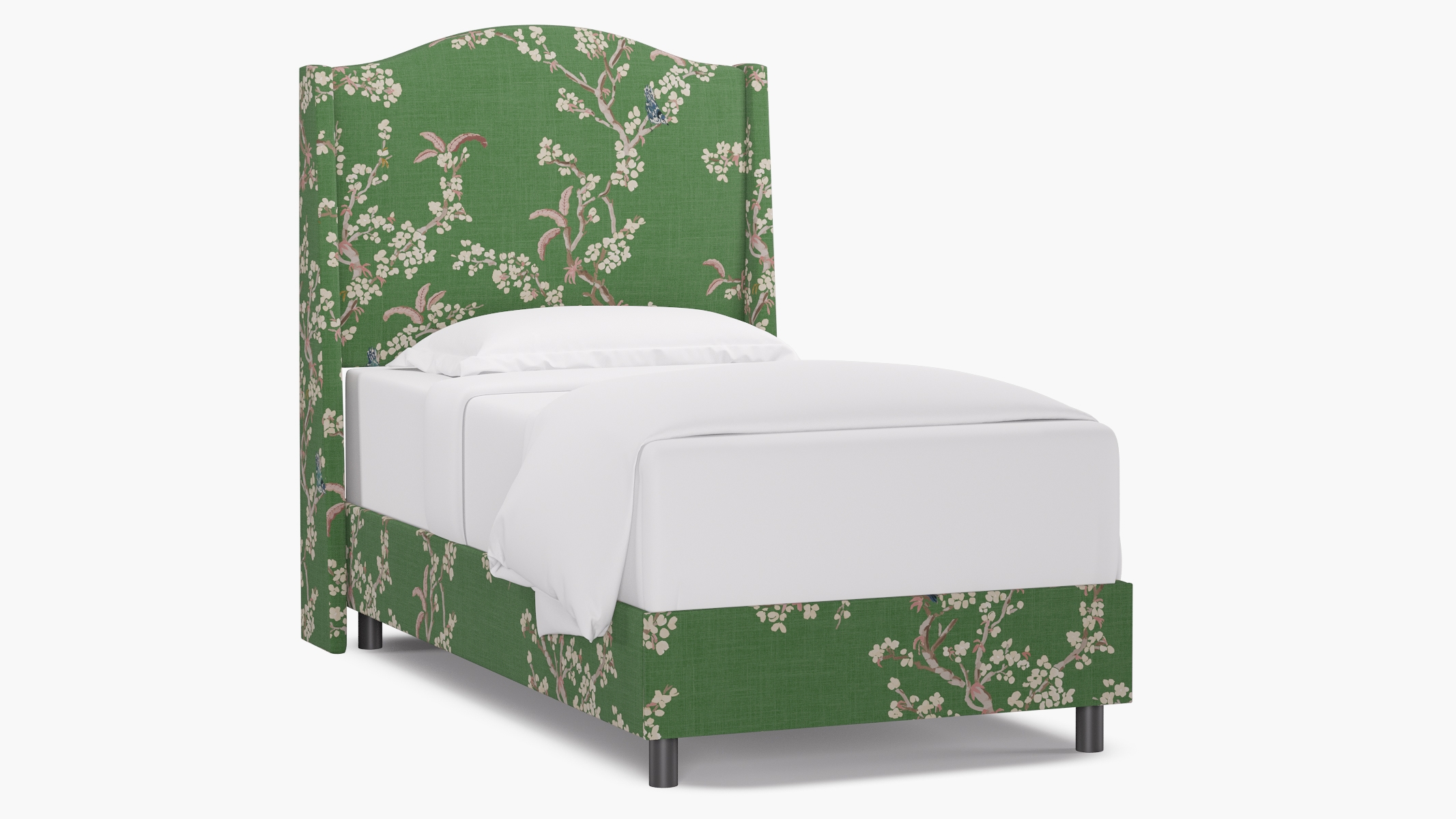 Classic Wingback Bed, Jade Cherry Blossom, Twin - Image 0