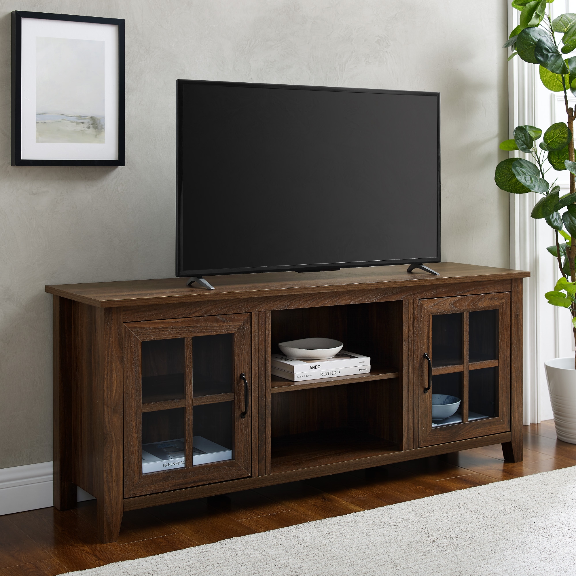 Classic Glass Door TV Console for TVs up to 65” – Dark Walnut  - Image 4