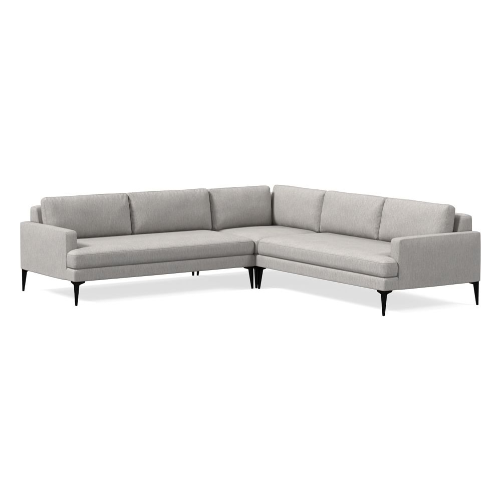 Andes 105" Multi-Seat 3-Piece L-Shaped Sectional, Standard Depth, Performance Coastal Linen, Storm Gray, Dark Pewter - Image 0