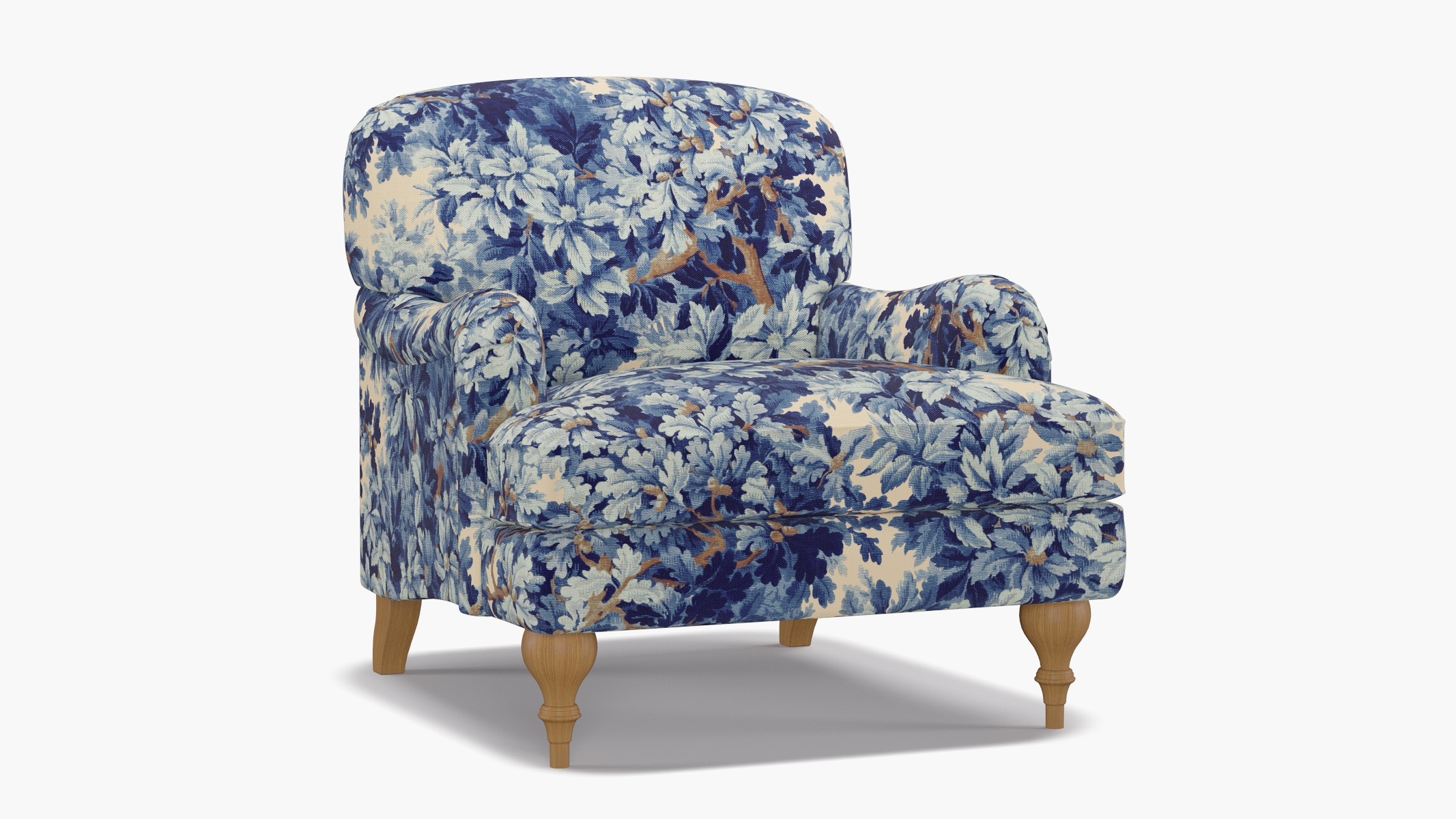 English Roll Arm Chair, Limoges Bois De Chene, Natural Turned Wood Leg - Image 1