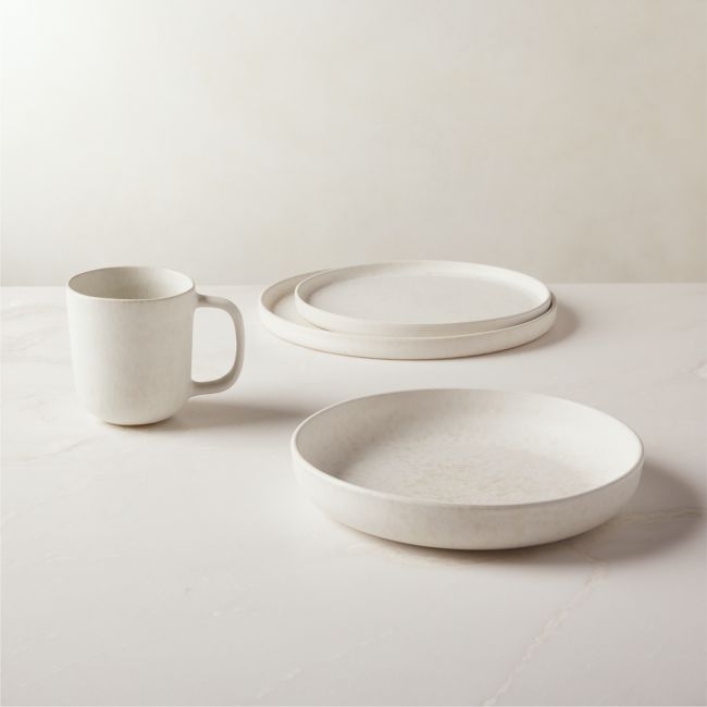 Drift 4-Piece White Dinnerware Set with Pasta Bowl with Reactive Glaze - Image 0