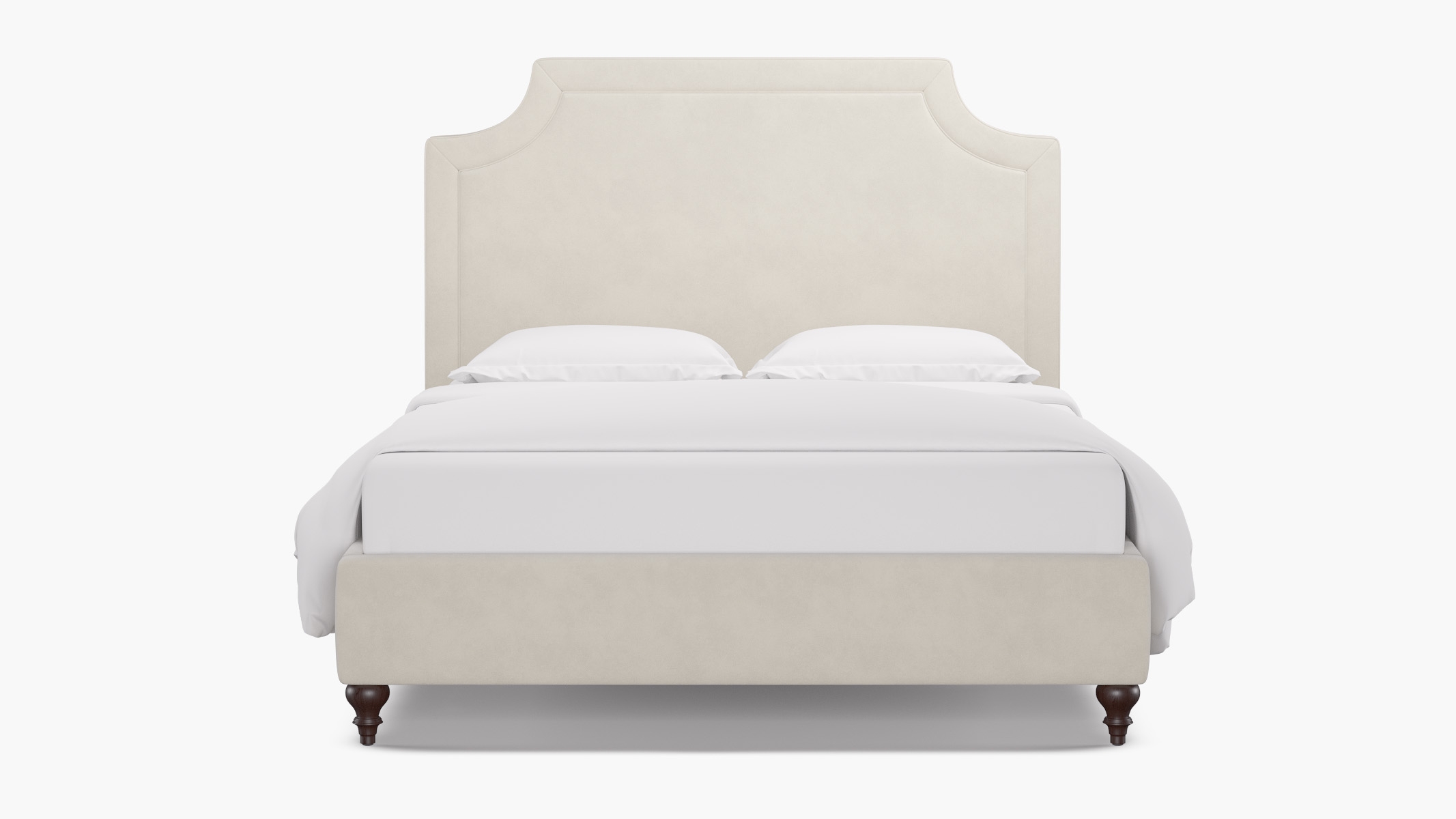 Deco Bed, White Performance Velvet, Espresso Traditional Turned Leg, King - Image 0